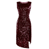 Popular Nightclub Sexy Dress Dress Irregular Sequin Forked Dress-Outfit