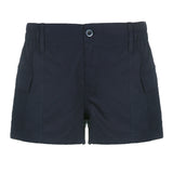 Summer Hot Girls Street Retro To Make Old Low-Waisted Asymmetrical Pocket Tooling Woven Casual Shorts-Outfit
