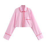 New Rolled-Edged Poplin Shirt Rolling-Edged Pajamas Style Pants Set-Outfit