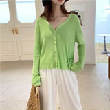 Fongt Sweater With Cardigan Shawl Loose Coat Female Autumn Korean Version Thin Sunscreen Shirt V-Neck Long Sleeve Jacket-Outfit