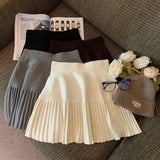 Knitted Pleated High-Waisted Mini Skirt-Outfit