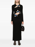 New Women's Sexy Hollow Long-Sleeved Black Dress Metal Decorated Open Forked Ass And Hip