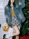 Fongt Do Old Wash Texture Loose Denim Jacket Male Zip Couples Jacket Popular Logo Casual Jacket Female-Outfit