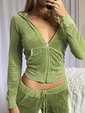 Velvet Zip Up Hoodie-Outfit