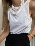 Fongt New Commuter Trend Irregular Fake Two Sling Vest Women's Round Collar With A Top T Shirt-Outfit