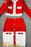2023 New Aummer 2 Piece Suit Patchwork Black White O-Neck Long Sleeve Pocket Button Button Mini Hip Skirt Female