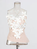 Fongt Niche T-Up Jacket 2025 Autumn And Winter Yarn Mesh Splicing Three-Dimensional Flower Strip Slings Small Vest Woman