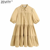 simply solid color casual white shirtdress office lady puff sleeve pleats vestidos chic leisure big swing dresses