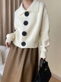 Big Button Cardigan for Women Loose Thickening Turn-down Collar Knit Sweater Autumn and Winter 2023 Grey Cardigan