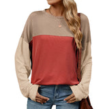 / Winter 2024 New Round Collar Vertical Color Long Sleeve Loose T-Shirt Top-Outfit