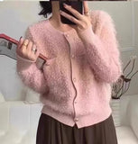 Autumn Knitted Cardigan Women's Coat Furry Sweater Red Advanced Sense Temperament Retro French Dress Tide-Outfit