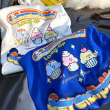 Cute Japan Cartoon Letter Print T Shirts Kawaii Girl Short Sleeve Tops 2023 Summer Basic 100%Cotton Couples Teens