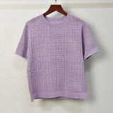 STREET Newest 2022 Fashion Women's Hollow out Short Sleeve Monogram Jacquard Knit