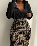 Elegant Printed Waist Pocket Dress