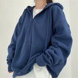 Solid Color Zip Up Oversized Hoodie-Outfit