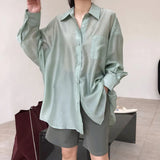 Casual Shirt For Women Lapel Collar Long Sleeve Minimalist One Size Loose Shirts Female 2020 Summer Clothes