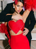 Red Heart Cut Out Rhinestone Strap Crop Top-Outfit