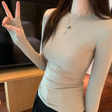 Color Basic Slim Round Neck Shoulder Long-Sleeved T-Shirt Women's New Spring Bottomed