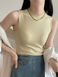 Summer Sleeveless Tank Tops Women Camisole Slim Female O-neck Knitted Ribbed Croped Vest Casual Solid Camis Top-Outfit