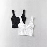 Fongt / Summer 2024 U-Collar Fishbone Sticker Mesh Stitching Vest Women's Elastic Slim Back Render Vest-Outfit