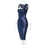 Blue Sequin Bodycon Sleeveless Square Neck Mini Dress-Outfit