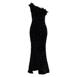Fongt New Fashion Temperament Tagonal Banquet High Waist Open Fork Dress Dress