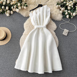 Fongt Party Dress Dress Women's Summer French Collared Shoulder Bubble Sleeve High Waist Fork Banquet Dress
