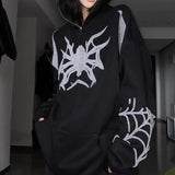 Embroidery Punk Spider Zip Up Hoodie-Outfit