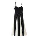Fongt Women's Clothing 2025 Spring New Black And White Splicing Big Dress Slings Hanging Dress