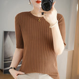Fongt Collar Pit Bottom Shirt Women's New Slim Sweater Short Versatile Casual Sweater-Outfit