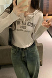 Hooded Printed Long-Sleeved T-Shirt Women's Autumn And Winter New Style Embellished Thin Short Blouse-Outfit