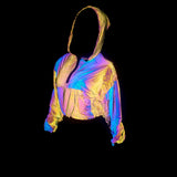 Colorful Reflective Crop Top Women's Hooded Top Jacket Colorful Reflective Short Jacket-Outfit