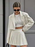 Fongt Short Suit Short Suit Suit Set Spring And Summer Double Buckle Short Suit + 100 Folded Short Skirts Two