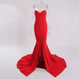 Slit Bare Shoulder Red Night Gown Party