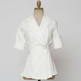 2022 New Summer Casual Solid Short Sleeve Women Jacket Women Slim Black And White Jackets Coats