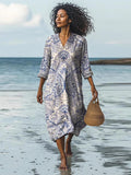 Fongt Women's Beach Vacation Digital Print V-Neck Dress Seaside