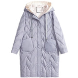 Autumn Winter New Korean Version Knitting Wool Hooded Down Jacket Female Long Loose Warm Fashion Coat Tide-Outfit