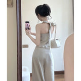 Fongt Neck Collar Vest Temperament High-End Blouse Broad Leg Slack Feel To Wear Suit