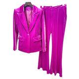 Fongt And Winter 2025 New Women's Professional Fashion A Buckle Gold Velvet Suit Jacket + Horn Pants Set Two Sets