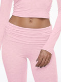 Long Sleeve Cropped Top Fold-over Flare Pants Set-Outfit