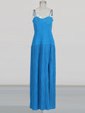 Fashion Sexy Style Dress Woman 2025 Summer New Temperament Folded Fish Bone Design Open Fork Sling