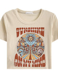 Indie Print Short Sleeve Crop Top-Outfit
