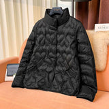 Autumn And Winter New Down Jacket Female Short Style Retro Standing Collar Warm To Show Thin Versatile Plate Deduction Age Fashion Coat-Outfit
