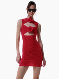 Women's New Sexy Hollow Sleeveless Dress Flower Decoration Folding Ass Dress Dress