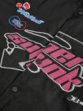 Vintage Embroidered Button-Down Motorcycle Varsity Jacket-Outfit