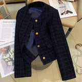 Fongt Blue Small Scented Coat Autumn 2025 New French Style Temperament Design Sense Retro Short Top