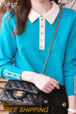 Lady Polo-Neck Long Sleeve Button Knitted Pullovers for Women 2023 New Bottoming Shirt Women's Clothing Korean Top