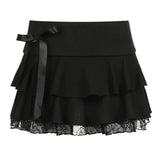 Fongt New Dark Wind Bow Lace Splicing Skirt Sexy Low-Rise Thin Hot Girl Ponp Of Short Skirt
