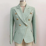 STREET Newest 2022 Designer Jacket Women's Classic Metal Buttons Double Breasted Tweed Blazer Mint