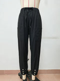 Loose High Waist Button Cotton And Linen Trousers